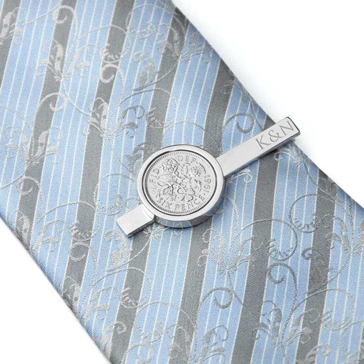 Personalised Lucky Silver Sixpence Tie Clip