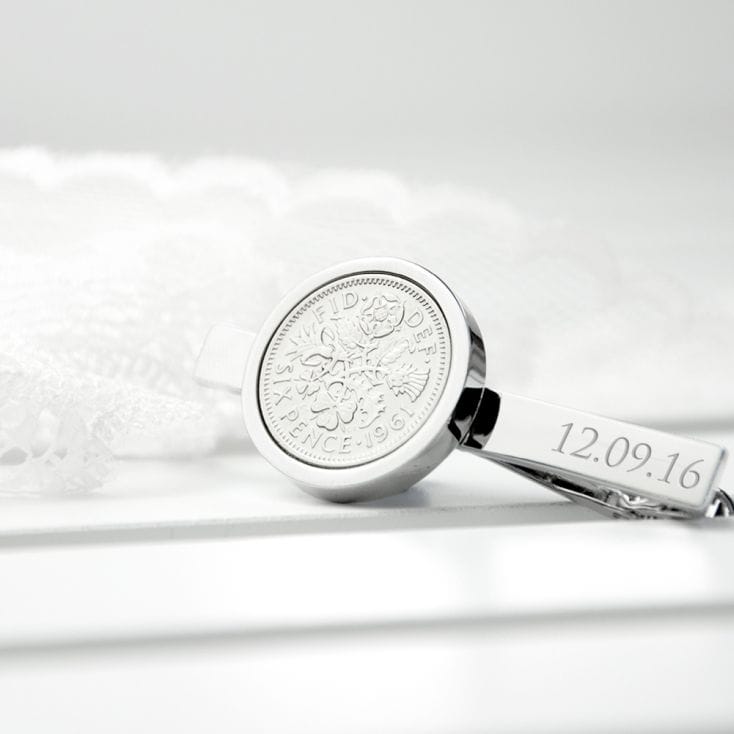 Personalised Lucky Silver Sixpence Tie Clip