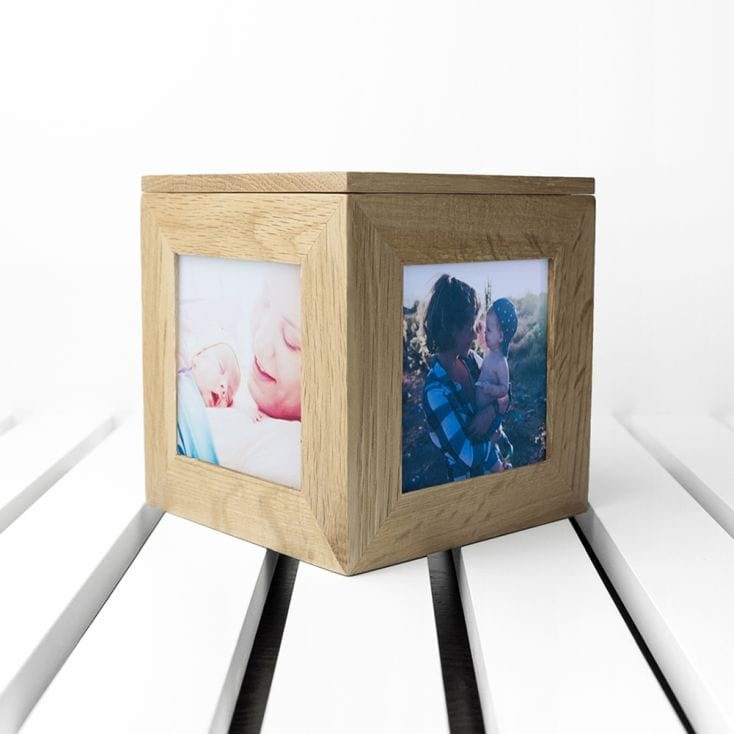 Personalised Oak Photo Cube For Mum