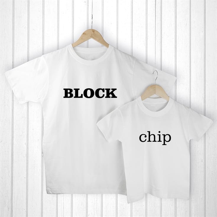 Daddy and Me Chip off the Old Block T-Shirts with Personalised Bag