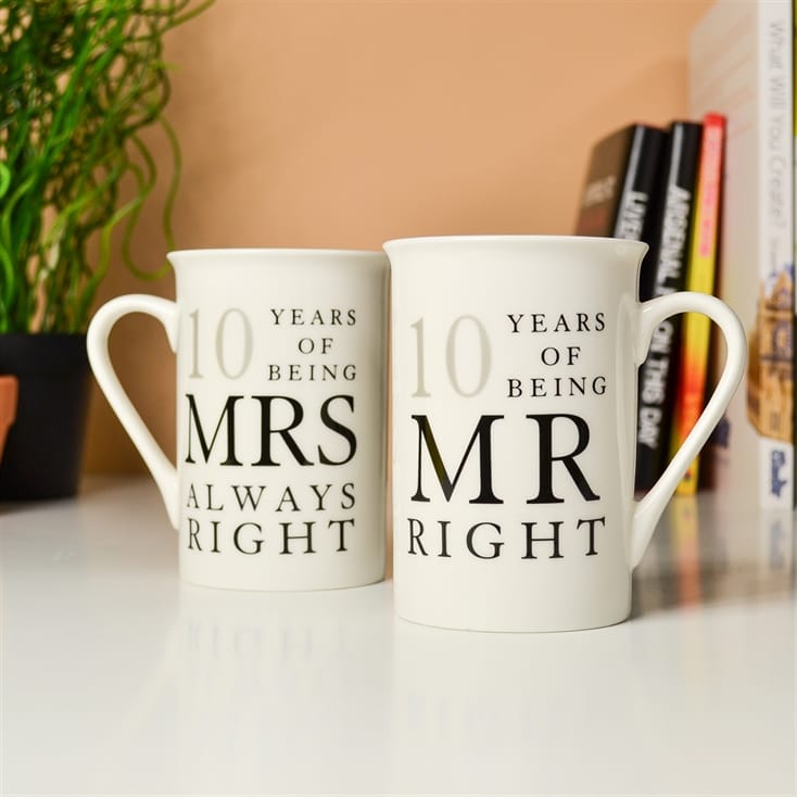 mr right mrs always right 10th anniversary mugs