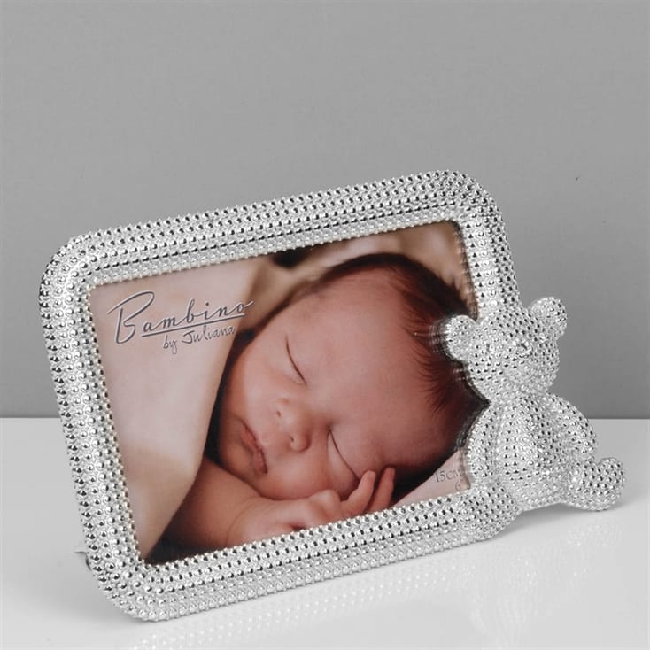 6x4 Silver Plated Crystal Teddy Photo Frame