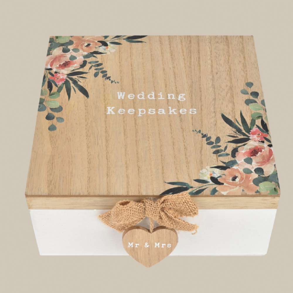 Wooden Mr and Mrs Wedding Day Keepsake Box 
