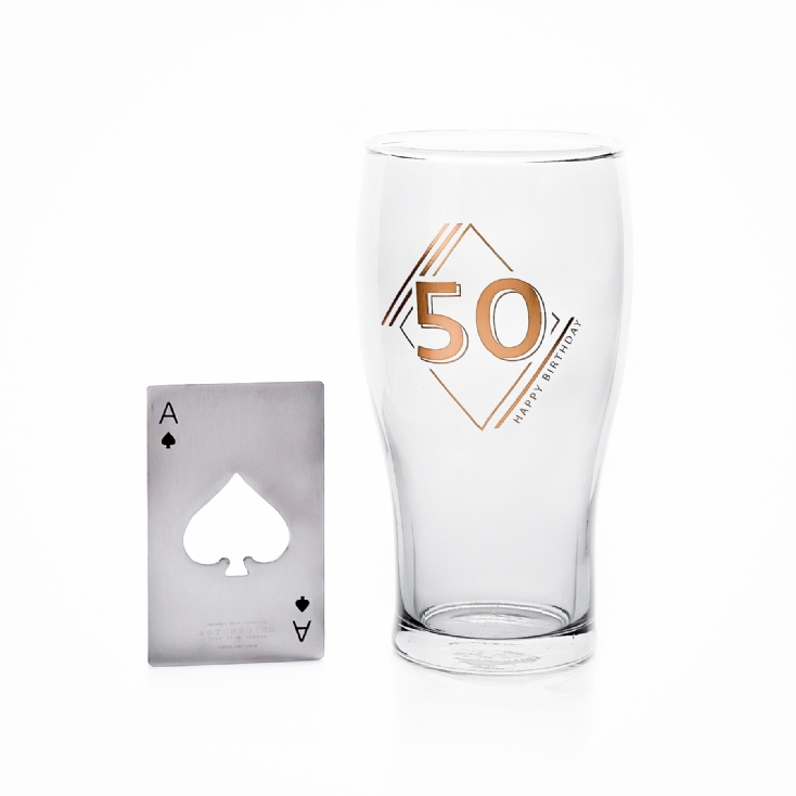 50th Birthday Beer Glass & Bottle Opener Find Me A Gift