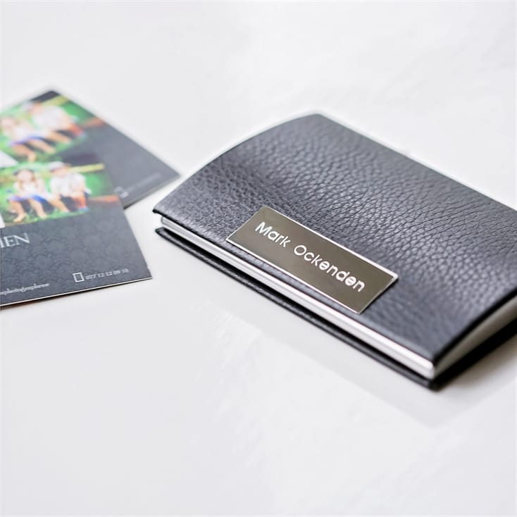 Engraved leather business card holder hotsell