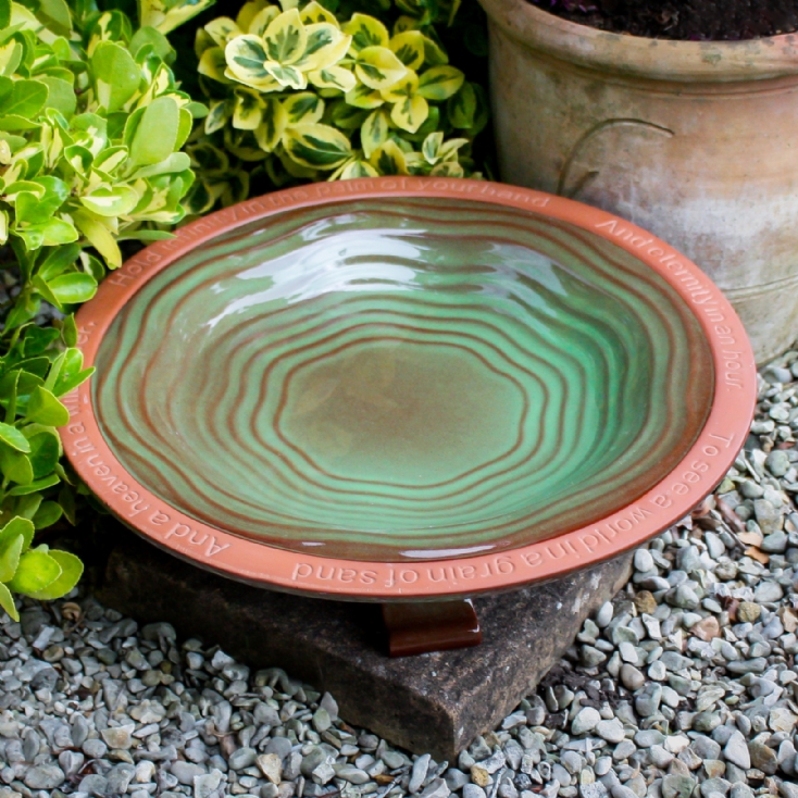 Terracotta Bird Bath with William Blake Quote Find Me A Gift