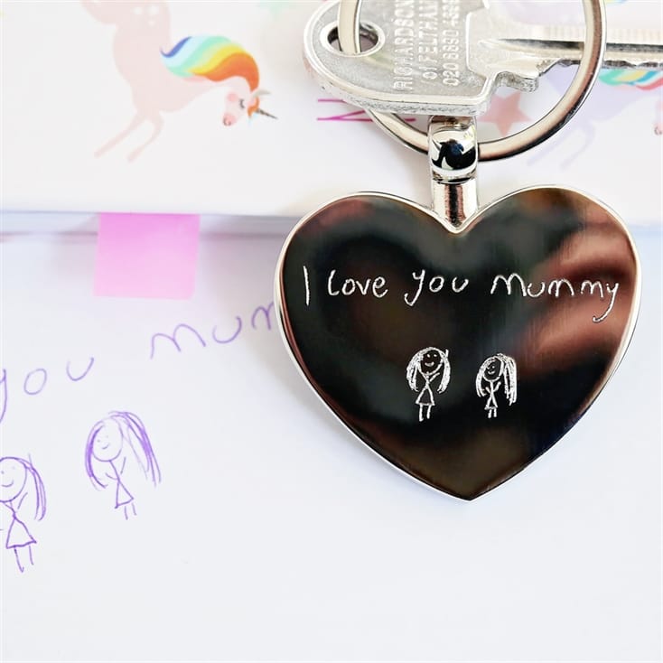 Personalised Heart Keyring with Engraved Handwriting