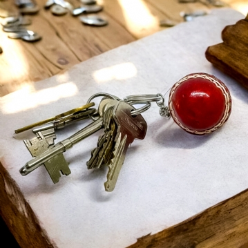 Red Leather Mini Cricket Ball Keyring
