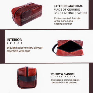 Cricket Ball Red Buffalo Leather Toiletry Bag
