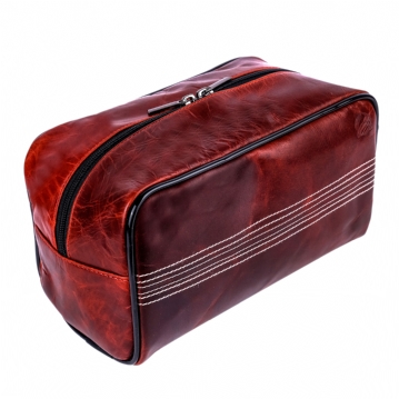 Cricket Ball Red Buffalo Leather Toiletry Bag