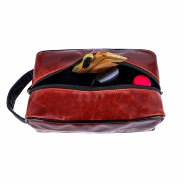 Cricket Ball Red Buffalo Leather Toiletry Bag