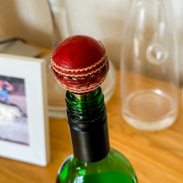 Real Leather Mini Cricket Ball Wine Stopper