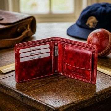 Cricket Buffalo Red Leather Wallet with RFID Protection
