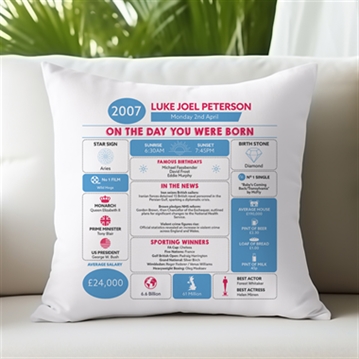 Personalised The Day You Were Born - 18th Birthday Cushion