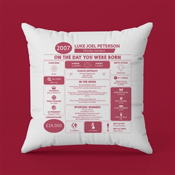 Personalised The Day You Were Born - 18th Birthday Cushion