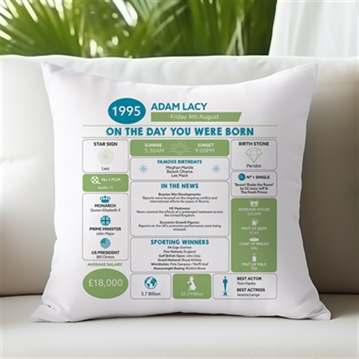 Personalised The Day You Were Born - 30th Birthday Cushion