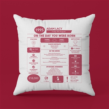 Personalised The Day You Were Born - 30th Birthday Cushion