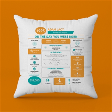 Personalised The Day You Were Born - 30th Birthday Cushion