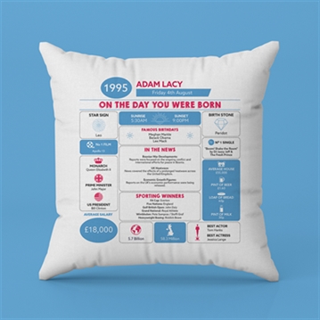 Personalised The Day You Were Born - 30th Birthday Cushion