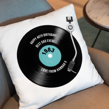 Personalised 40th Birthday Retro Record Cushion