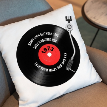 Personalised 50th Birthday Retro Record Cushion