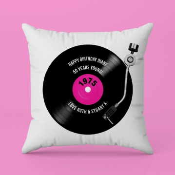 Personalised 50th Birthday Retro Record Cushion