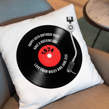Personalised 50th Birthday Retro Record Cushion