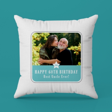 Personalised 60th Birthday Blue Photo Upload Cushion