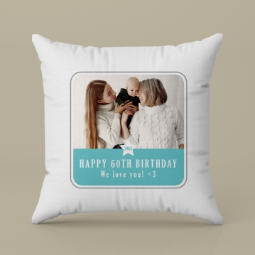 Personalised 60th Birthday Blue Photo Upload Cushion