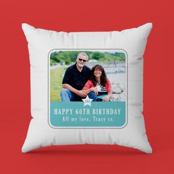 Personalised 60th Birthday Blue Photo Upload Cushion