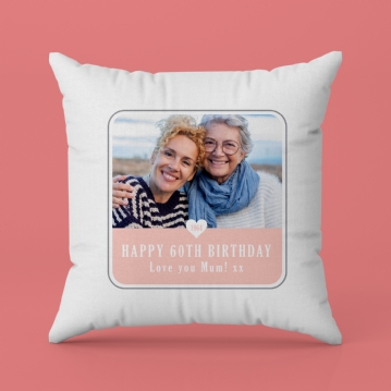 Personalised 60th Birthday Pink Photo Upload Cushion