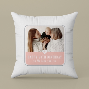 Personalised 60th Birthday Pink Photo Upload Cushion