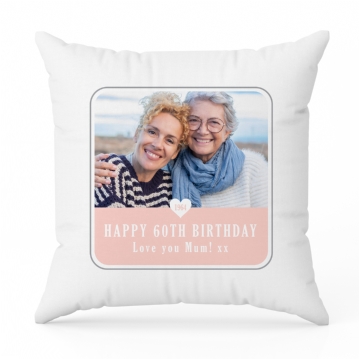 Personalised 60th Birthday Pink Photo Upload Cushion