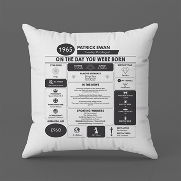 Personalised The Day You Were Born - 60th Birthday Cushion