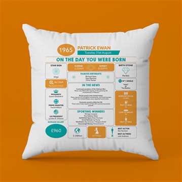 Personalised The Day You Were Born - 60th Birthday Cushion