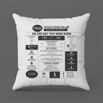 Personalised The Day You Were Born - 65th Birthday Cushion