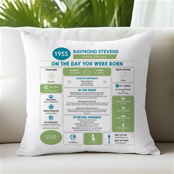 Personalised The Day You Were Born - 70th Birthday Cushion