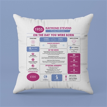 Personalised The Day You Were Born - 70th Birthday Cushion
