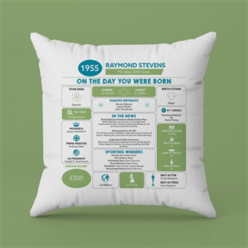 Personalised The Day You Were Born - 70th Birthday Cushion