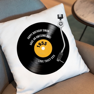 Personalised 70th Birthday Retro Record Cushion