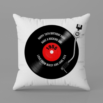 Personalised 70th Birthday Retro Record Cushion