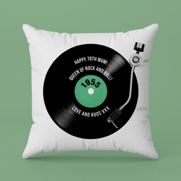 Personalised 70th Birthday Retro Record Cushion