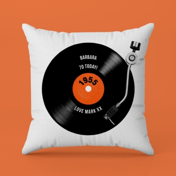 Personalised 70th Birthday Retro Record Cushion