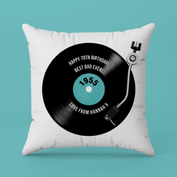 Personalised 70th Birthday Retro Record Cushion