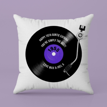 Personalised 70th Birthday Retro Record Cushion