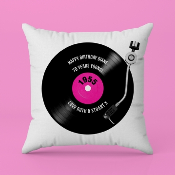 Personalised 70th Birthday Retro Record Cushion