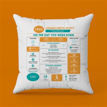 Personalised The Day You Were Born - 80th Birthday Cushion
