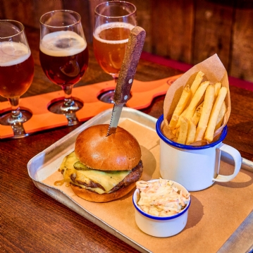 Gourmet Burger Meal and a Craft Beer for Two