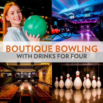 Boutique Bowling for Four at Play At Pins (1 games + Drink)