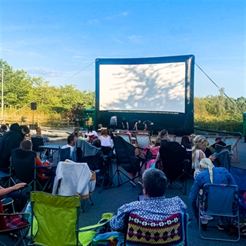Family Outdoor or Drive In Cinema with Pizza